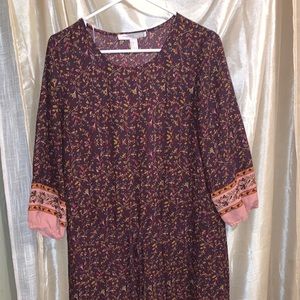 Peach & burgundy drawstring dress